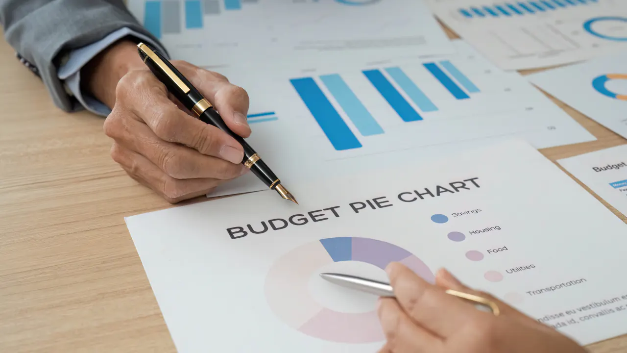 Hand marking a budget pie chart, illustrating how to generate quality leads on a budget