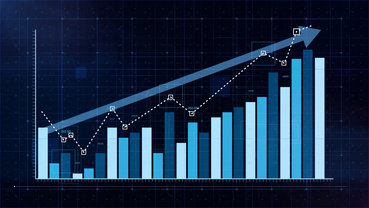 Rising bar chart with a growth arrow on a dark blue grid, illustrating ROI from effective outbound sales