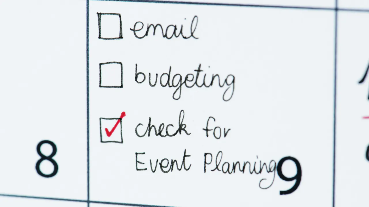 Checklist with email, budgeting and event planning items, illustrating winning sales cadence examples